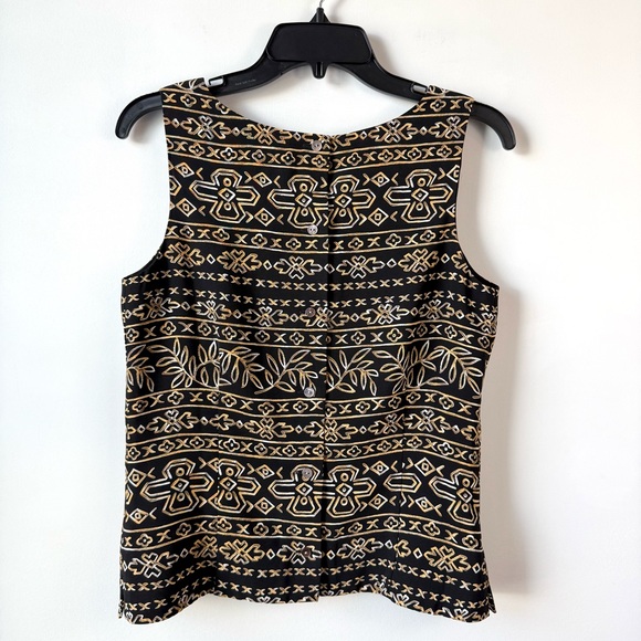 Vintage Charter Club Button Back Tank Vest Black Gold 6 90s - Picture 3 of 5